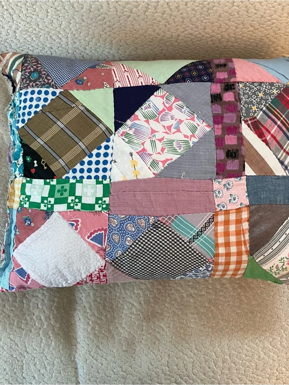 VTG Hand Pieced Scrap Crazy Patchwork Throw  Pillows Primitive Farmhouse Cottage